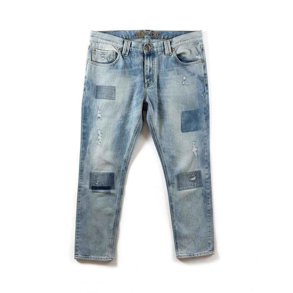 Don’t Cry Italy Patchwork Distressed Jeans 31x29 Ciclamino Premium Denim